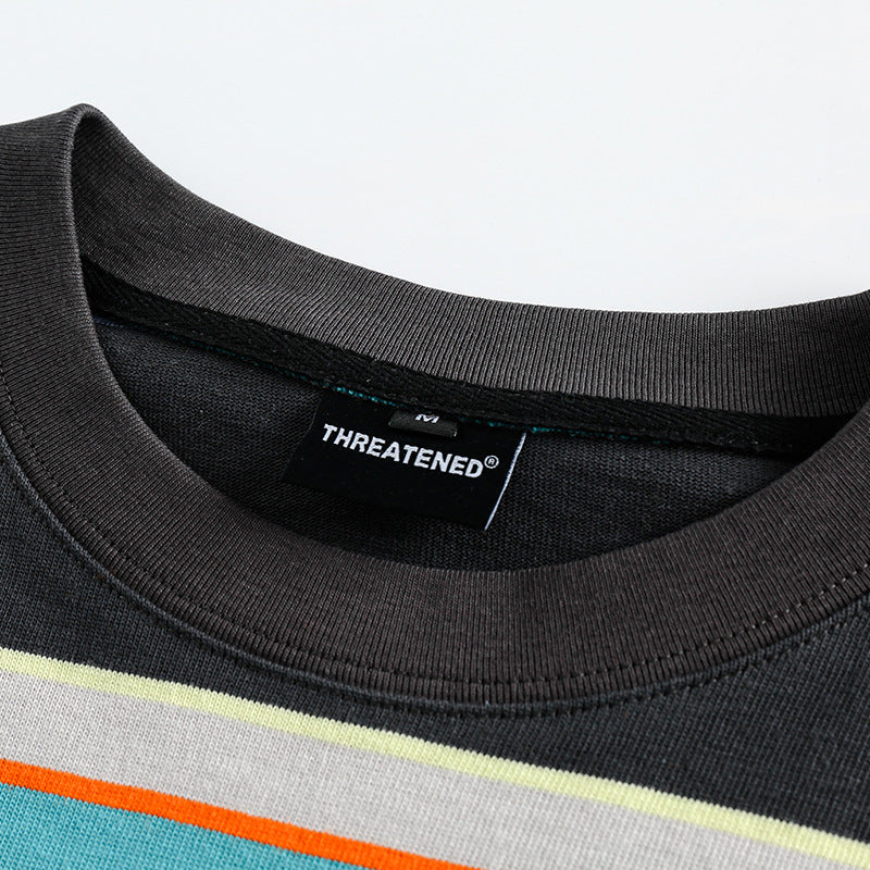Color-coordinated striped embroidered long-sleeved hoodie