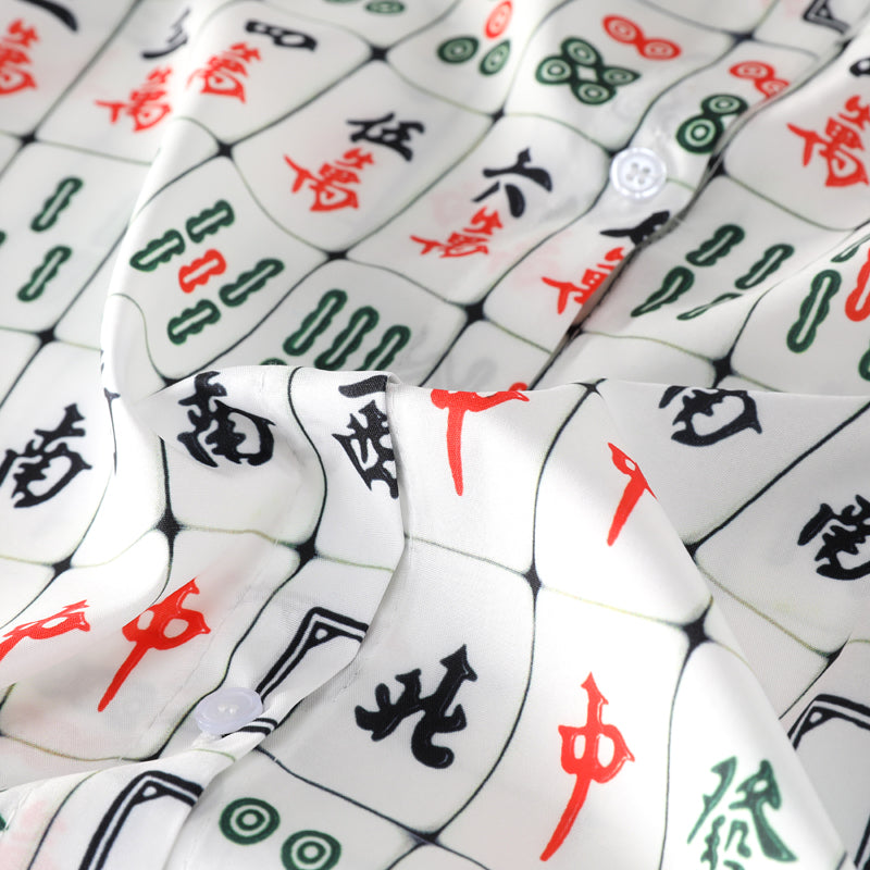 Mahjong print all-over breathable lightweight open-collar shirt