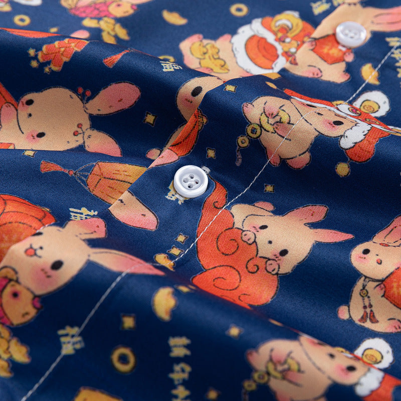 Retro "Rabbit" all-over print short-sleeved shirt