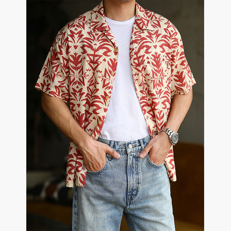 High-quality vintage flower print aloha shirt