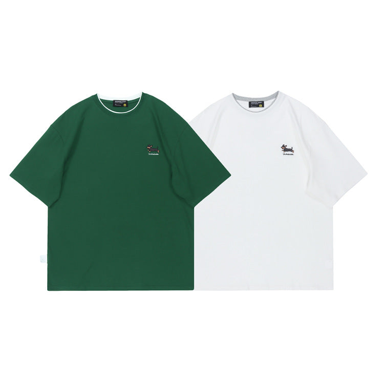Embroidered animal simple and easy-to-match short-sleeved T-shirt