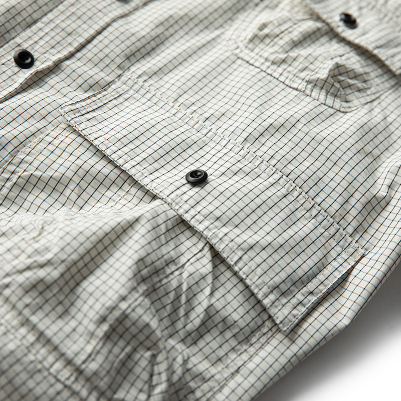 Checkered pocket work short-sleeved shirt