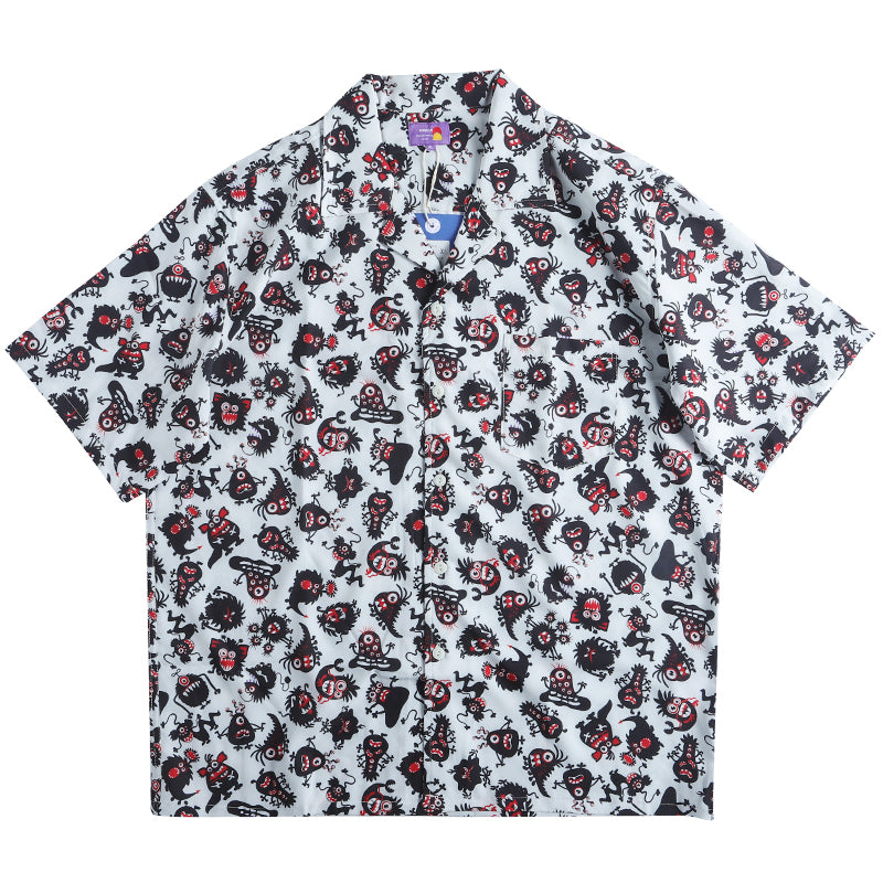 Cuban-colored monster print aloha shirt