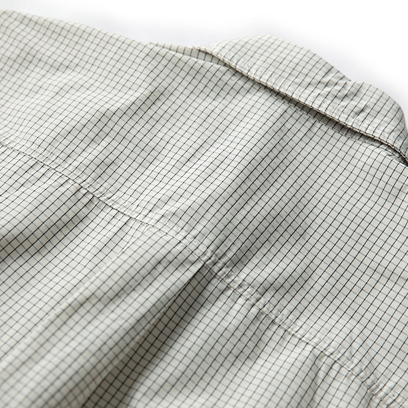 Checkered pocket work short-sleeved shirt