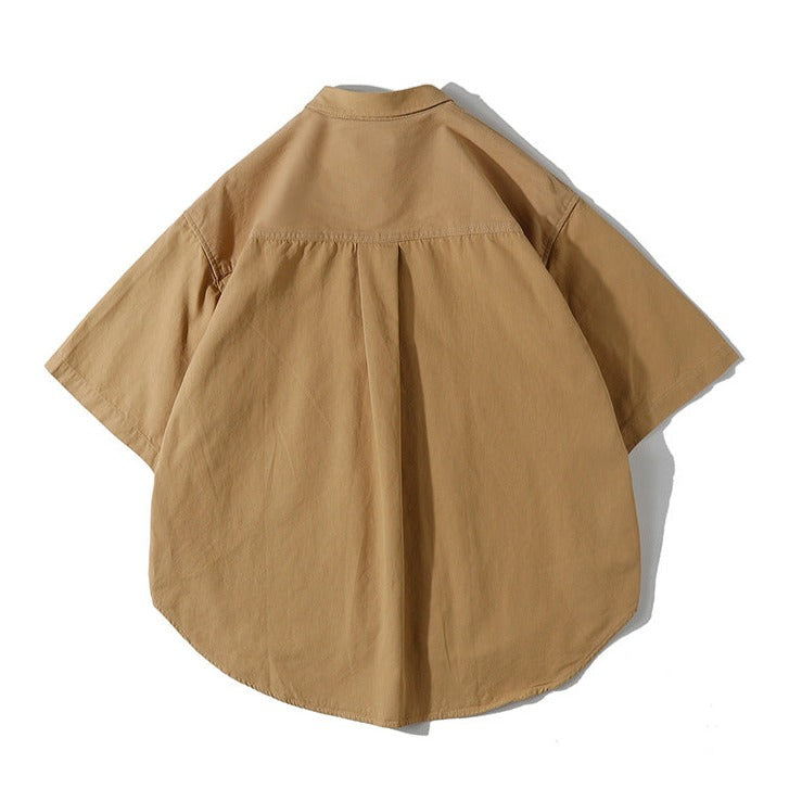 Four-color plain retro work short-sleeved shirt