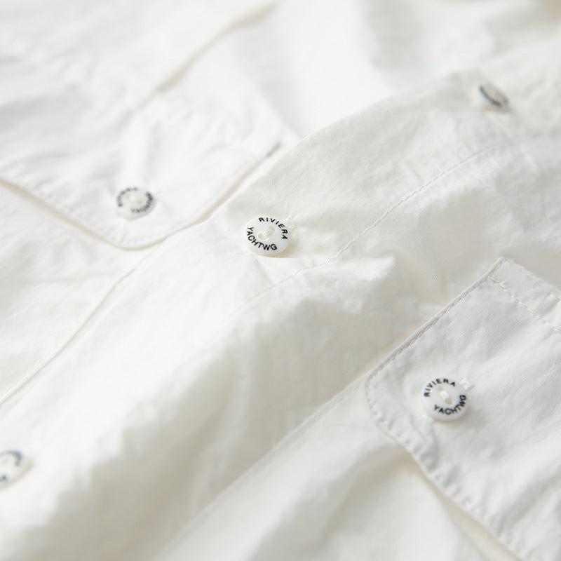 Plain short-sleeved work shirt with functional pockets