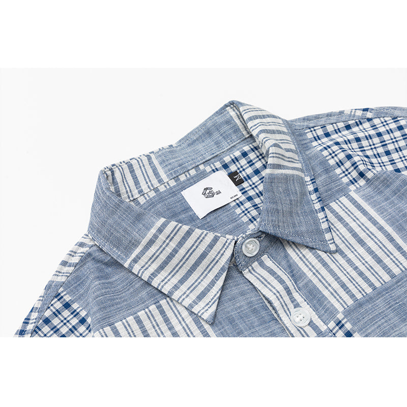 Check and stripe short-sleeved shirt