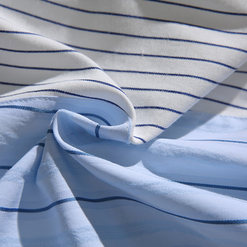 3D pocket 2-way striped pattern zip shirt