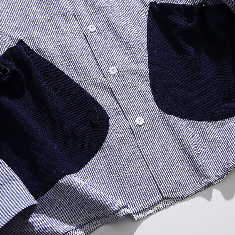 New striped color combination pocket long sleeve shirt