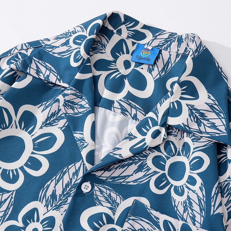 Retro floral all-over print aloha short-sleeved shirt