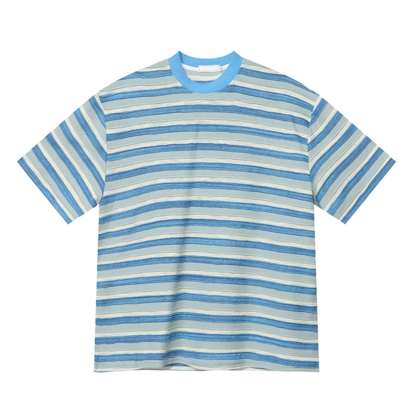 Color-coordinated striped short-sleeved T-shirt