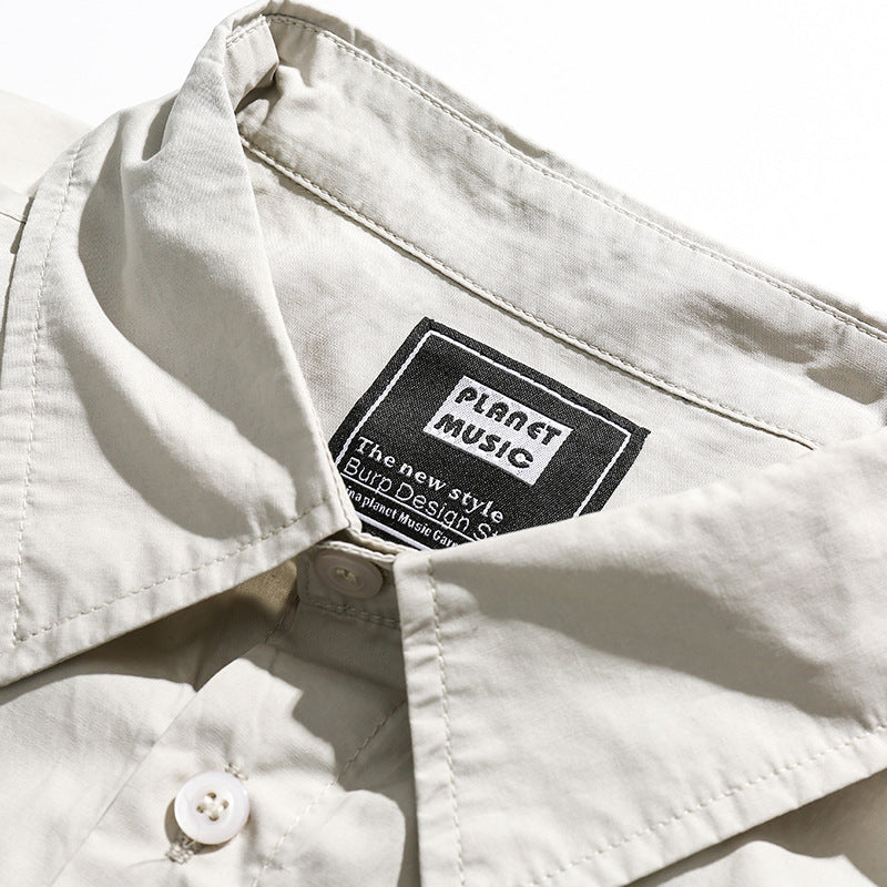 Retro plain loose work short sleeve shirt