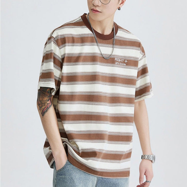 Classic wide horizontal striped short sleeve T-shirt