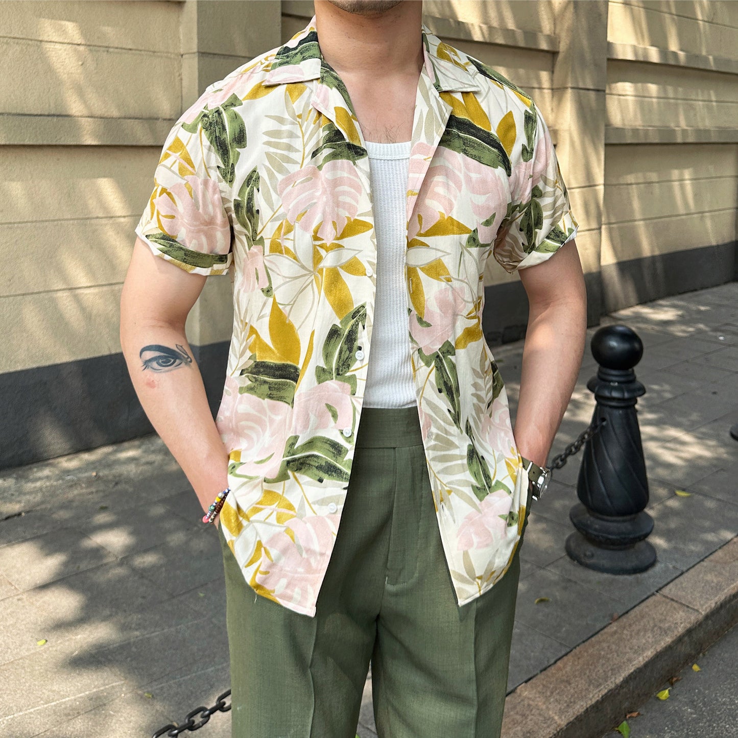 Cuban-colored floral print aloha shirt