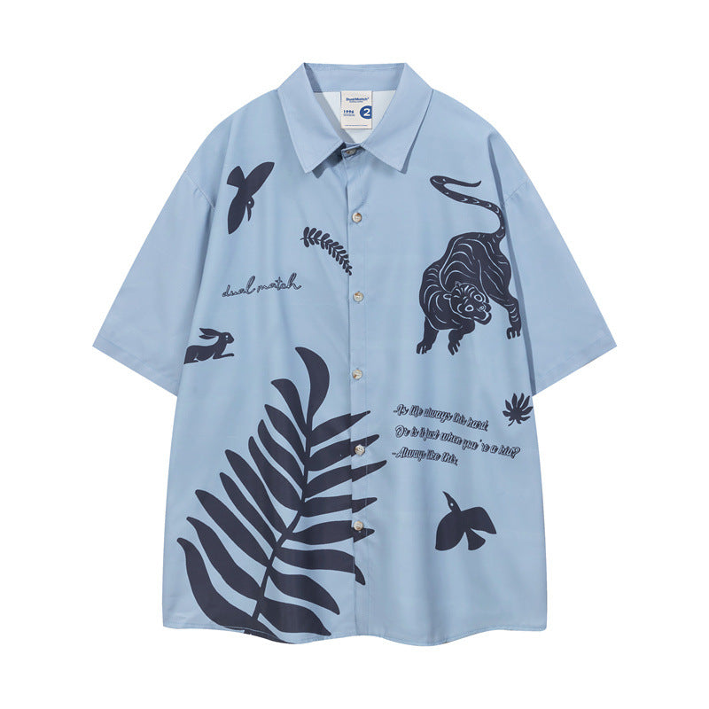Animal and plant print short-sleeved shirt