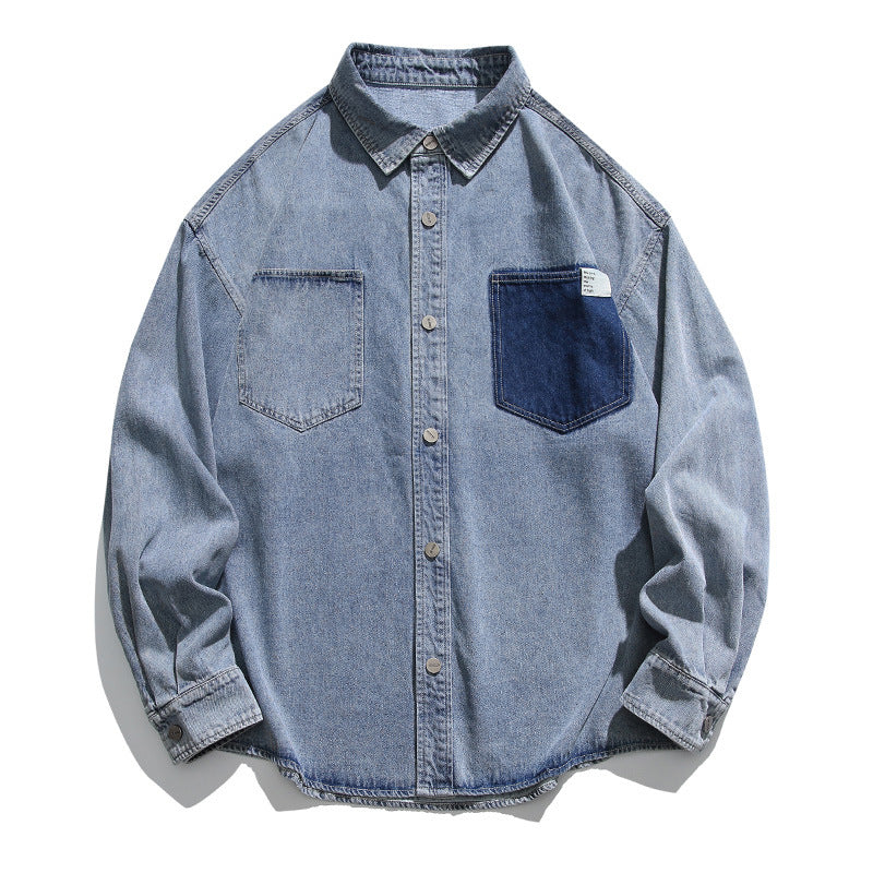 American casual denim pocket long sleeve shirt