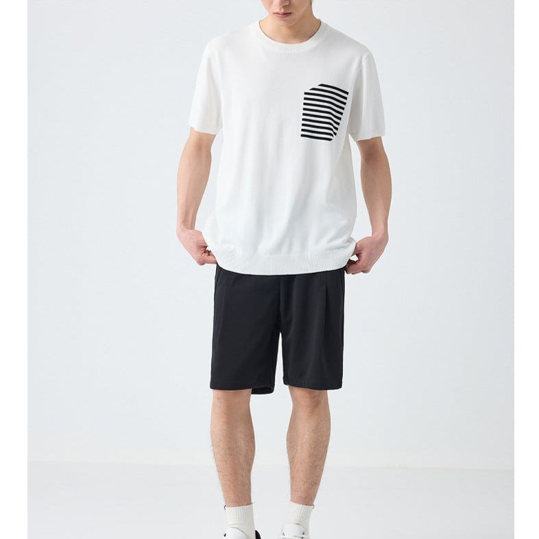 High-quality new striped pocket T-shirt