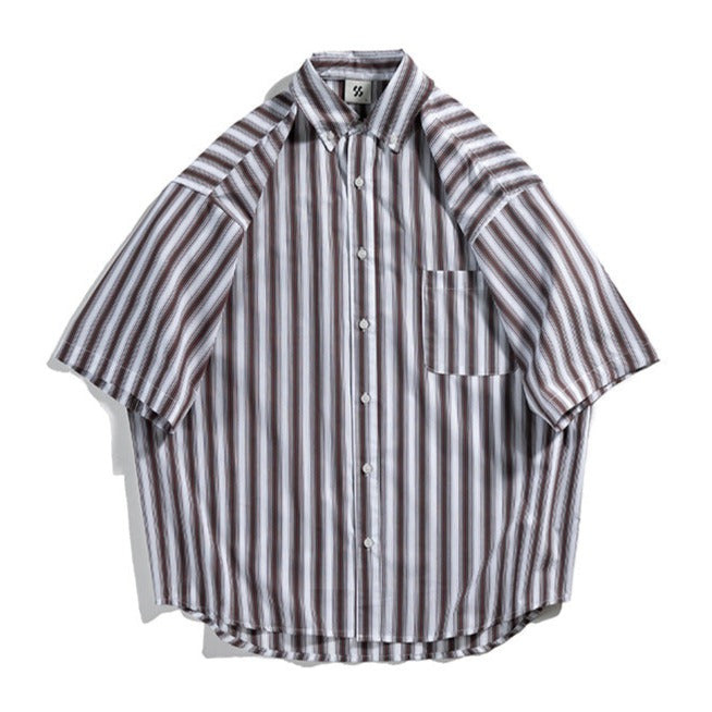 Classic striped work short-sleeved shirt