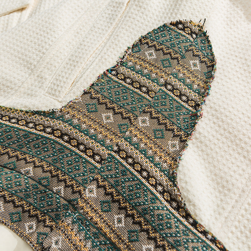Jacquard patchwork ethnic waffle jacket