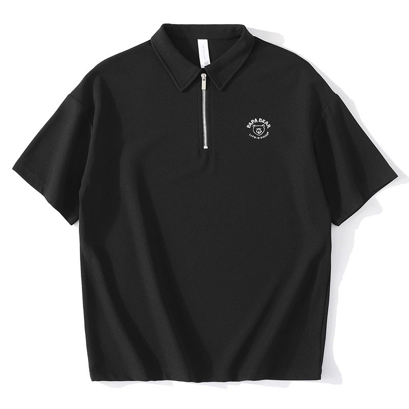 Embroidered Zipper Classic Polo Shirt