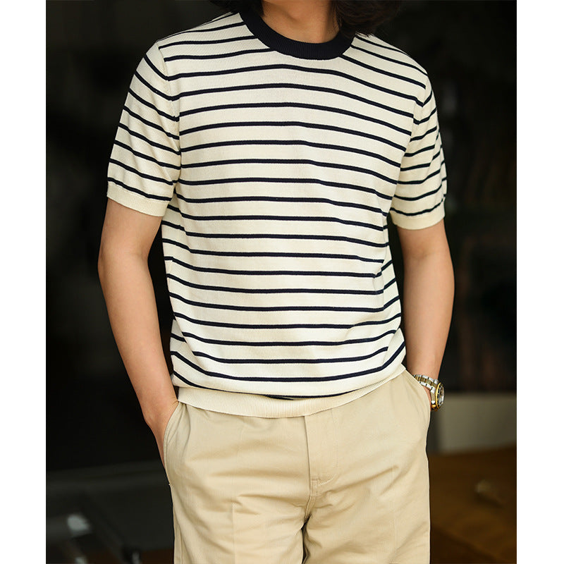 American casual pitch striped cotton tee