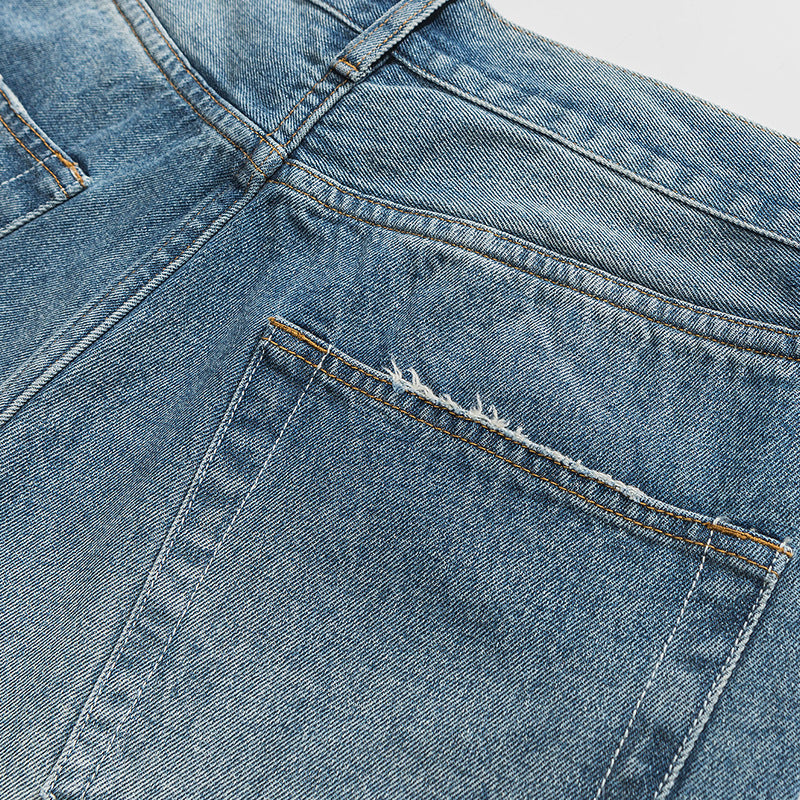Washed Pocket Straight Denim Pants