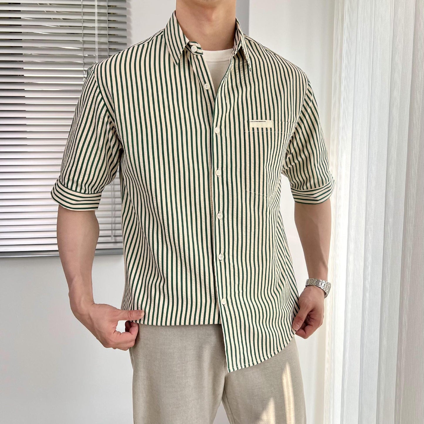 Classic striped short-sleeved shirt