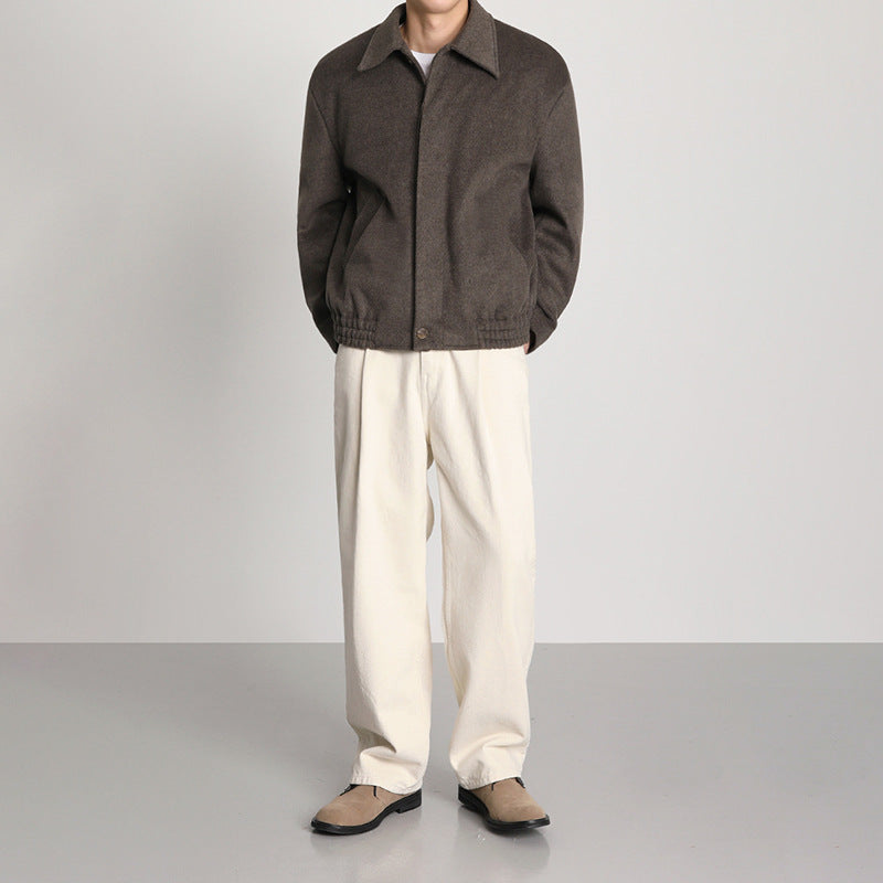 Classic casual twill jacket with turn-down collar