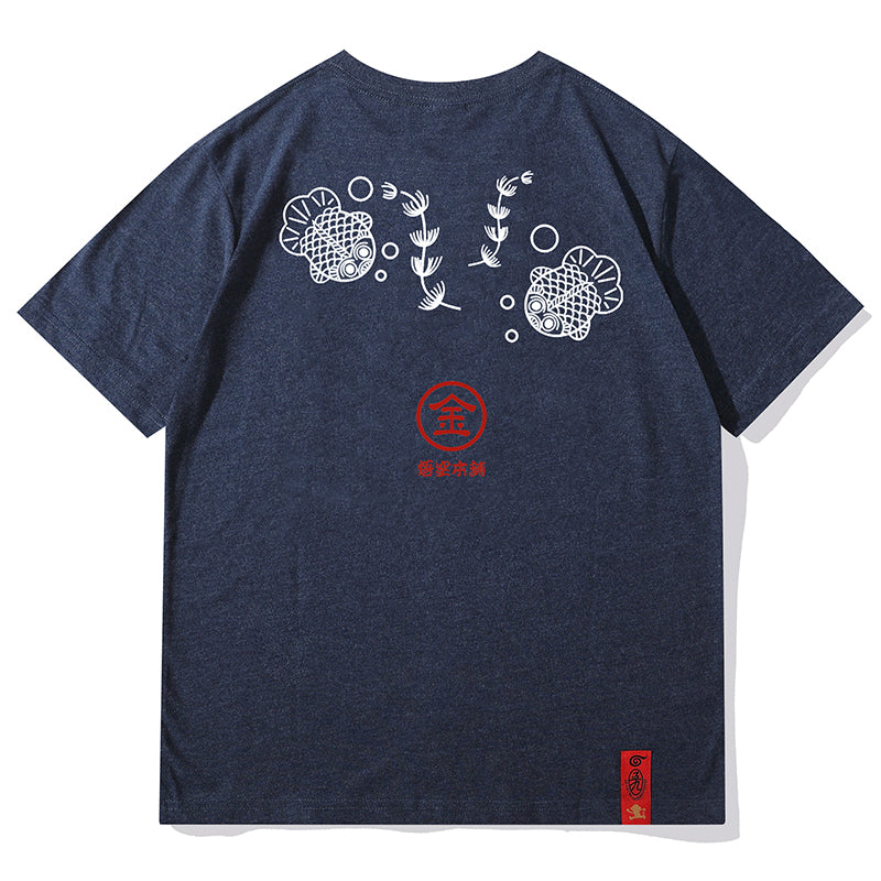 Harajuku style carp print short sleeve t-shirt