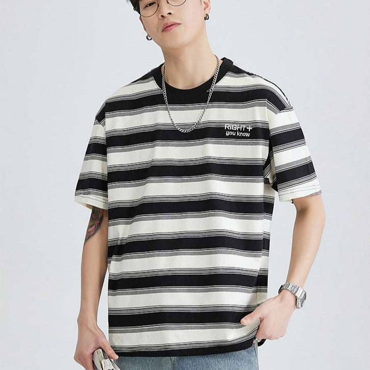 Classic wide horizontal striped short sleeve T-shirt