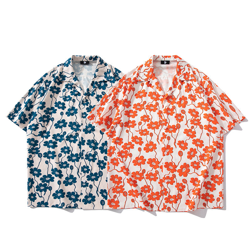 Cuban color floral print aloha shirt short sleeve