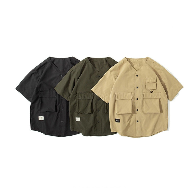 Loose baseball collar short sleeve shirt