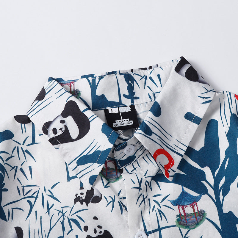 Hawaiian Panda Bamboo Print Short Sleeve Shirt