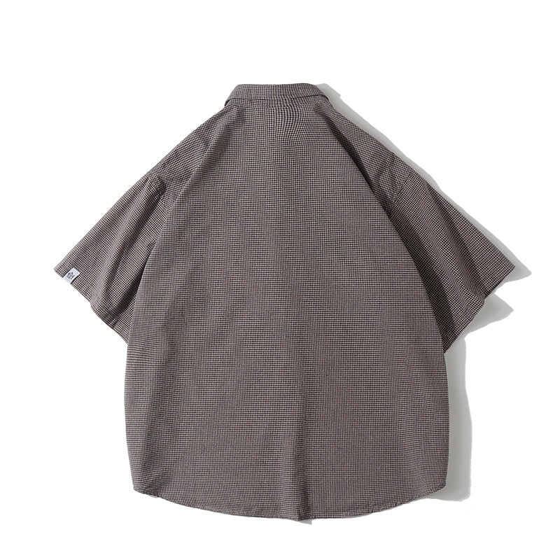 Thin gingham check short-sleeved shirt with flap pockets