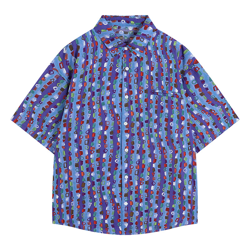 Purple graffiti all-over print aloha short-sleeved shirt