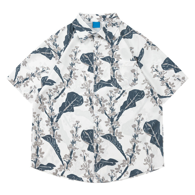 Retro Hawaiian floral short-sleeved all-over print shirt