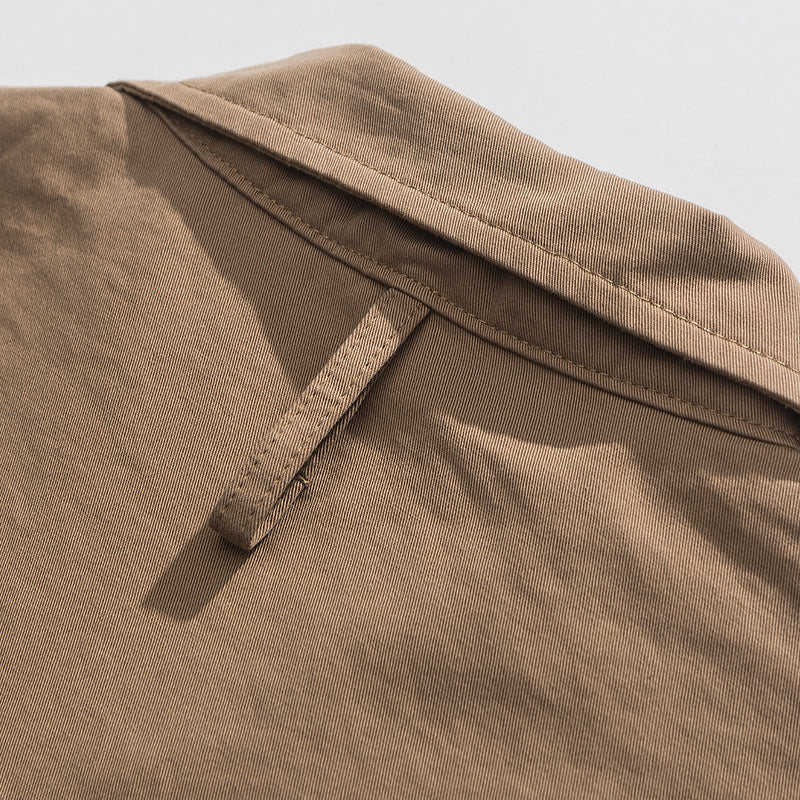 Plain multi-pocket work short-sleeved shirt