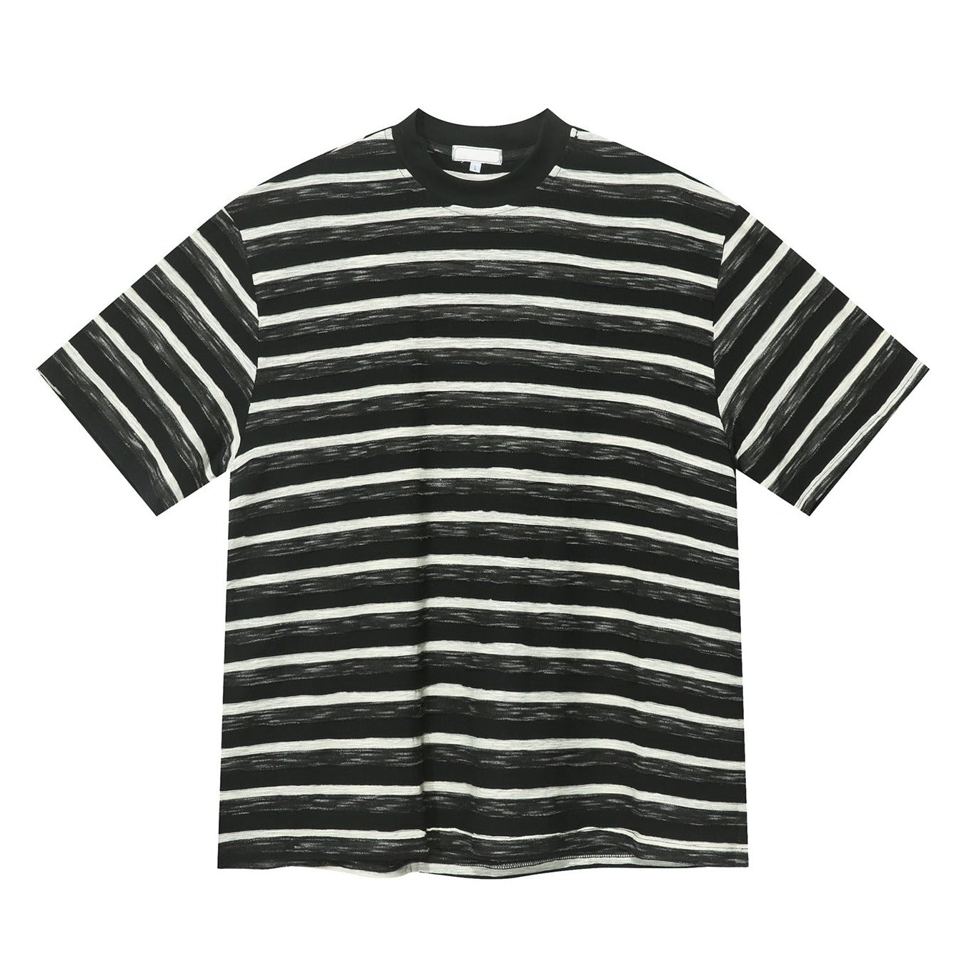 Color-coordinated striped short-sleeved T-shirt