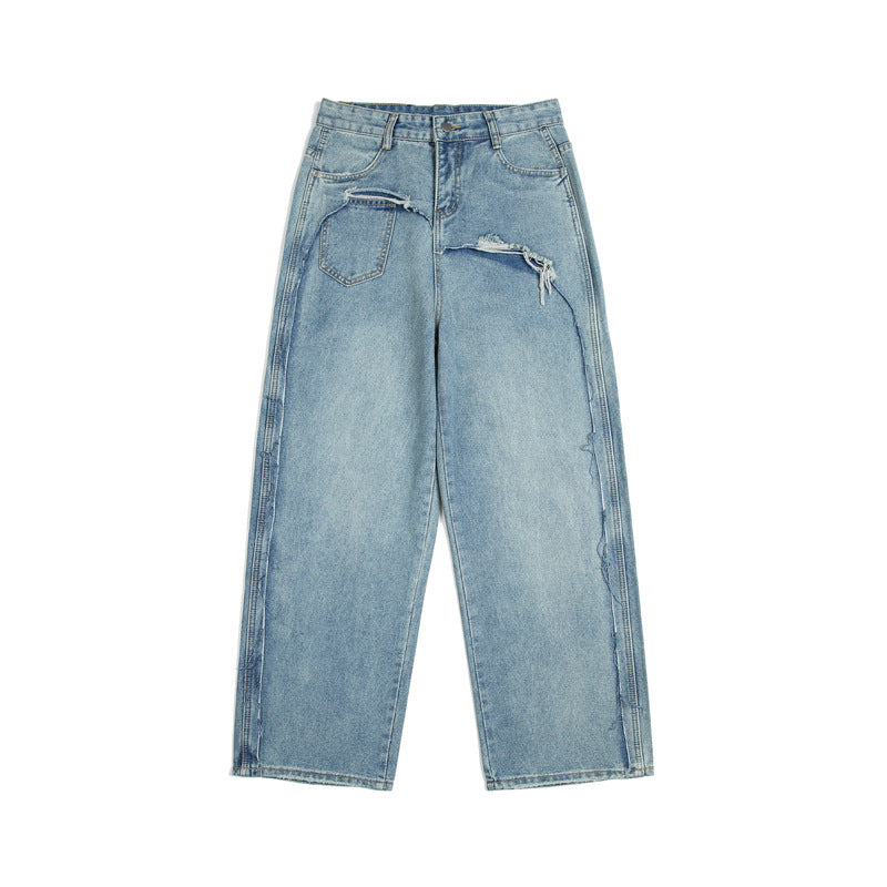 Distressed straight-leg jeans