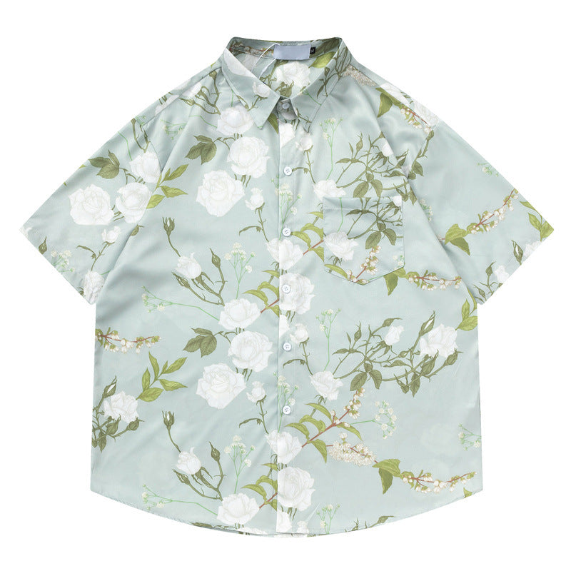 Retro Hawaiian floral short-sleeved all-over print shirt