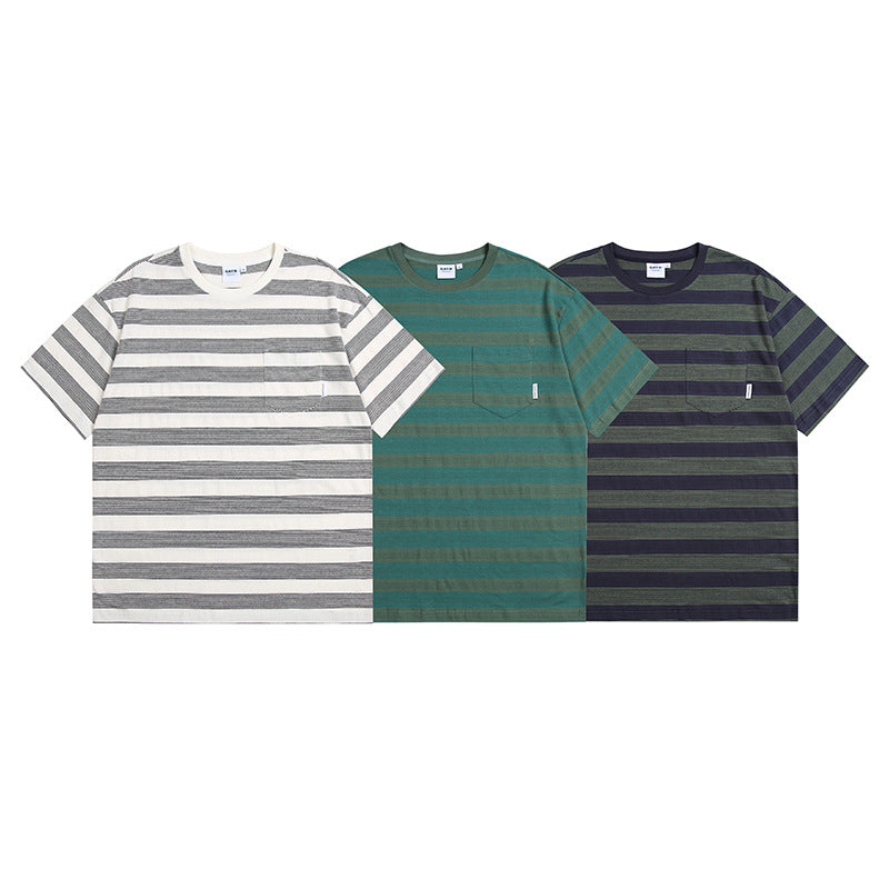 Striped BF-style couple casual short T-shirt
