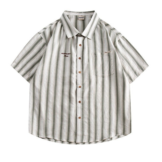 Classic color-striped short-sleeved shirt