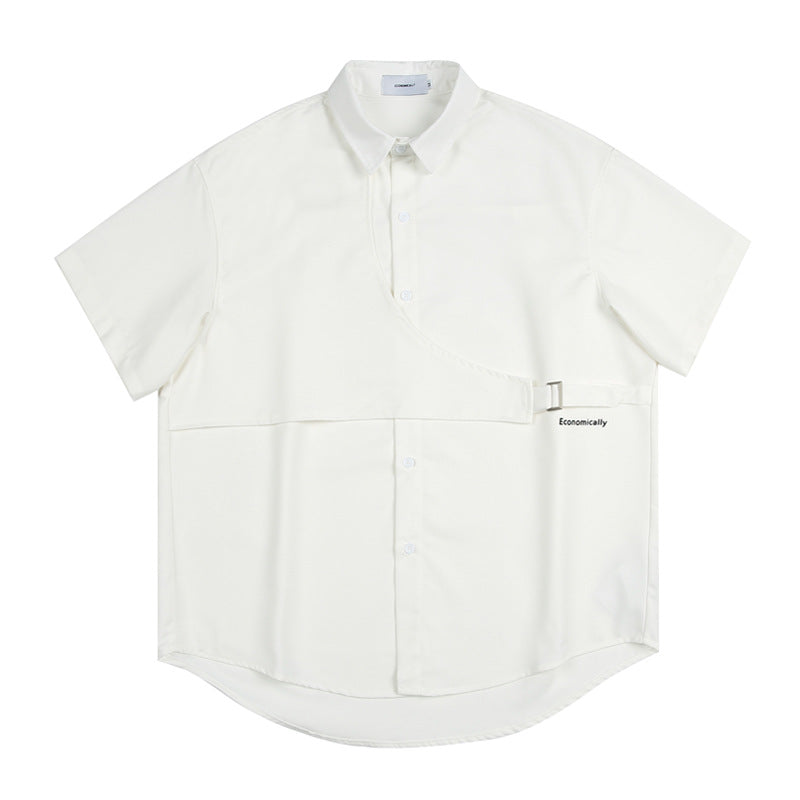 A simple, easy-to-match plain short-sleeved work shirt