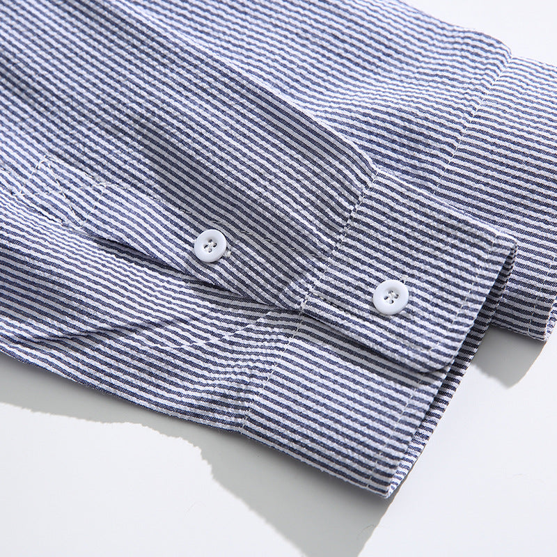New striped color combination pocket long sleeve shirt