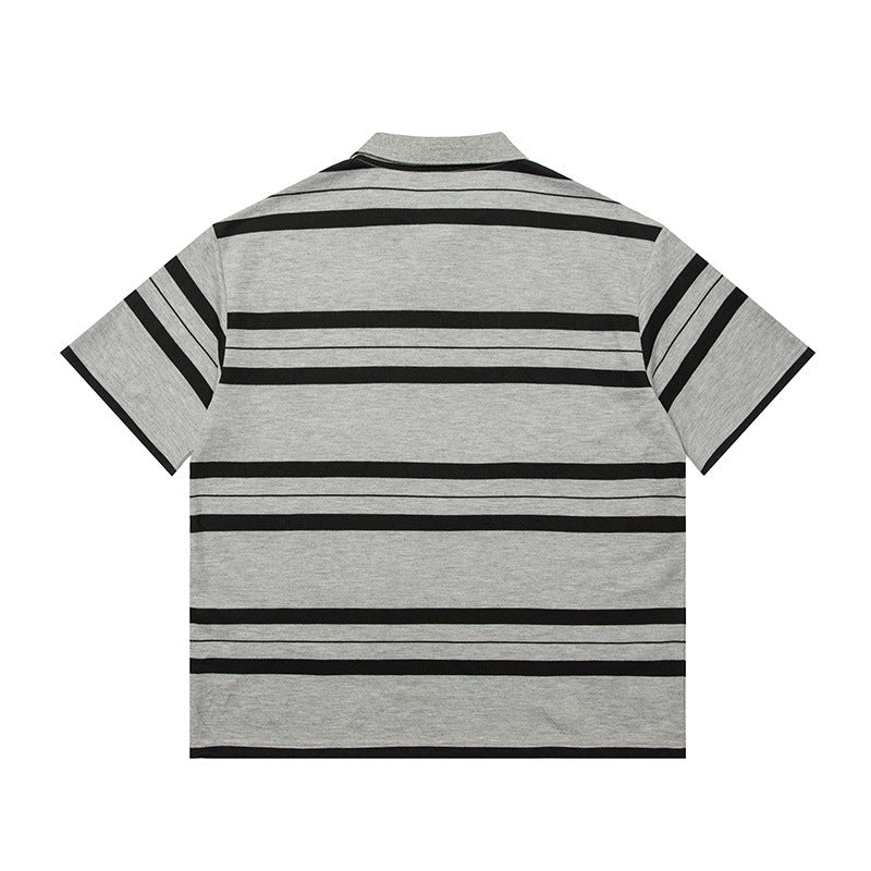 Classic gray and black striped polo shirt