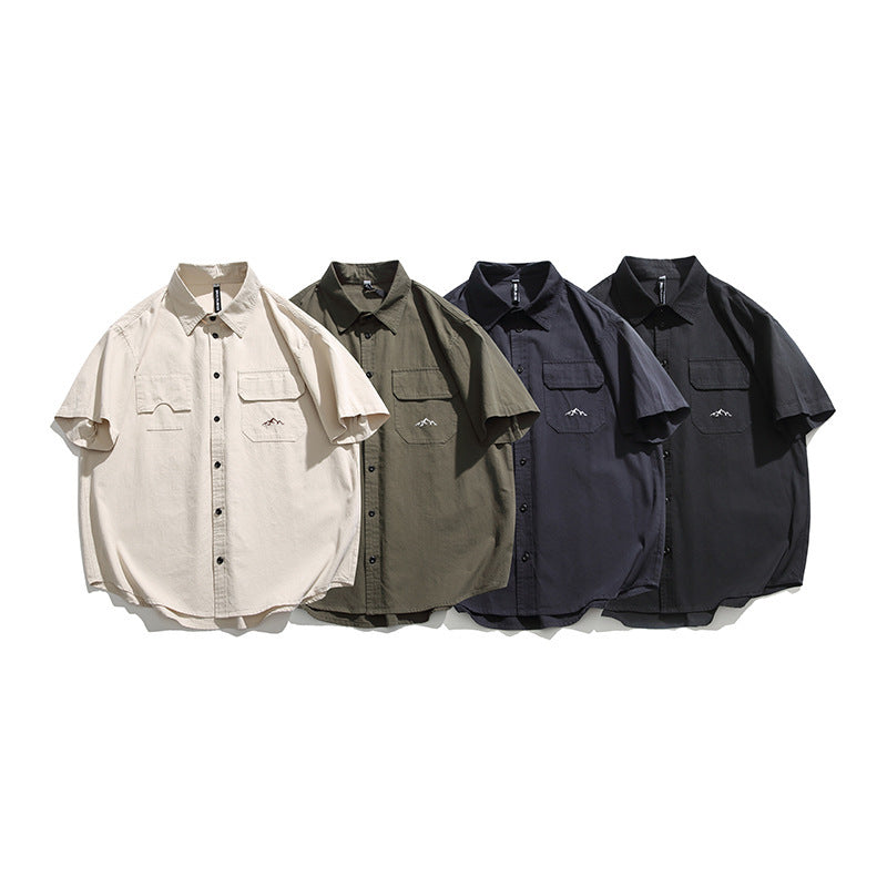 Solid color short-sleeved work shirt in four colors