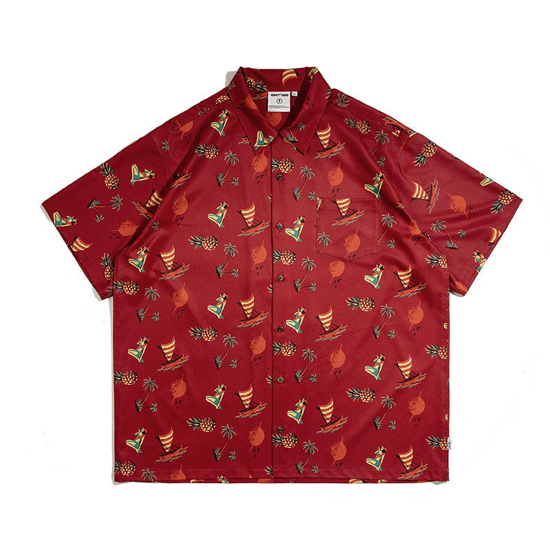 Hawaii Yacht Print Short Sleeve Shirt
