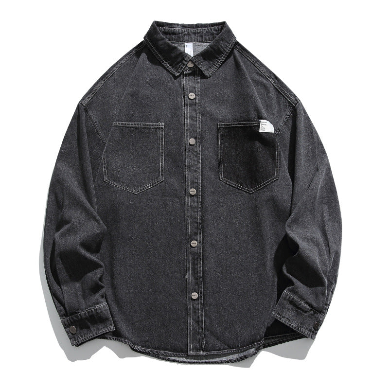 American casual denim pocket long sleeve shirt