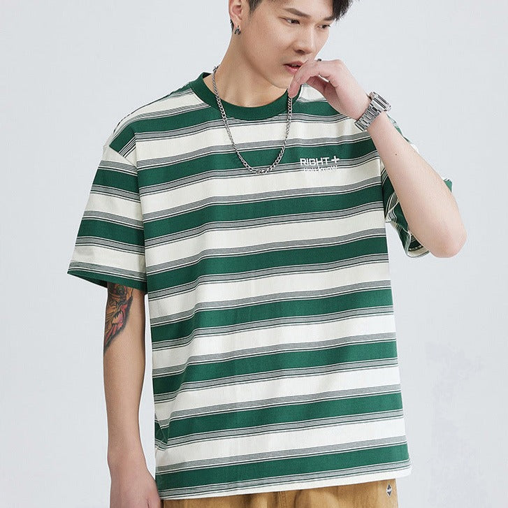 Classic wide horizontal striped short sleeve T-shirt
