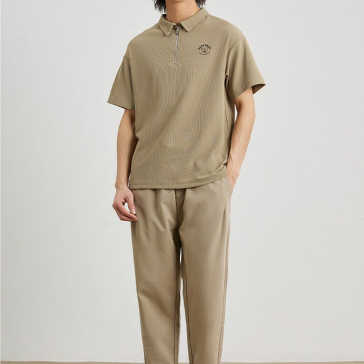Embroidered Zipper Classic Polo Shirt